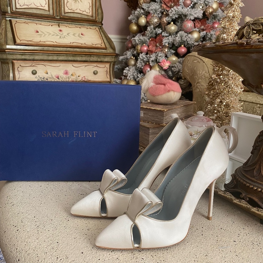 Sarah Flint Perfect Nina Heels 100  8.5 39 White Satin Wedding shoes